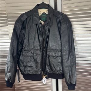 Classic Black Leather Bomber Jacket
